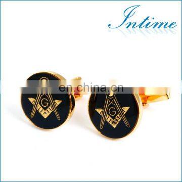 Gold Symbol Black Round Cuff link Men Shirt Cufflinks