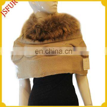 2014 New design knitted fur trimmed shawl