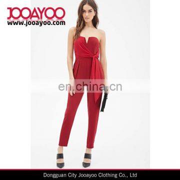 New fashion women red sexy Strapless V-Cut Jumpsuit fashion new design