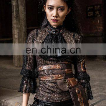 Steampunk Blouse With Jabot Laced See-through Bust Detail and Open Back photo-5