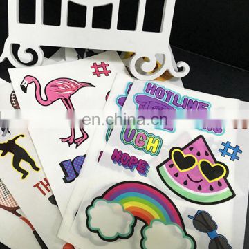 customized various shapes PET adhesive sticker coated film kids cartoon label,colorful printing sticker for kids