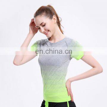 Women's Short Sleeve Gradient Color Gym Sport T Shirt Ombre Yoga Tops