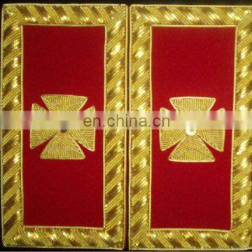 Hand Embroidered Gold Cross Shoulder Badges | Masonic Crest | Masonic Collar Gorget and Collar Tabs