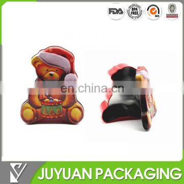 2016 customized christmas gift teedy bear shaped metal tin cans factory