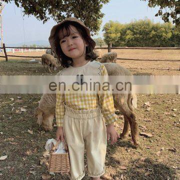 6572/Embroidered Plaid Square Turn-down Collar Girls Shirts High Quality Causal Sweet Top