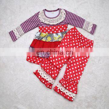 Summer Outfit New Design 2pcs Ruffle Girls Children Wear Clothes Clothing Set