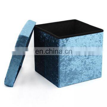 Customized Factory wholesale modern and fashion home furniture luxury Crushed Velvet foldable storage ottoman stool