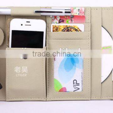 New Multi-function 7pcs Disks CD DVD Glasses Cards Sotre Case Holder Bag for Auto Vehicle Truck Sun Visor Organizer Beige photo-2