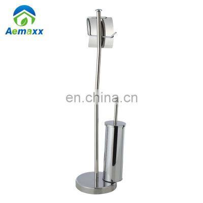 Stainless Steel Free Standing Toilet Brush With Paper Roll Holder photo-4
