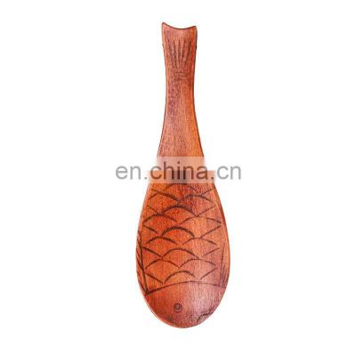 Amazon Hot Selling Fish Shaped Rice Spoon Hand Carved Creative Gift Wooden Spoon Cutlery Kitchenware Wholesale