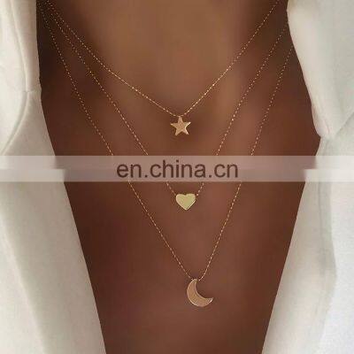 Bohemian Gold Moon Choker Necklace for Women Chains Statement Necklace Star Map Heart Pendant Necklaces Boho Jewelry Gift