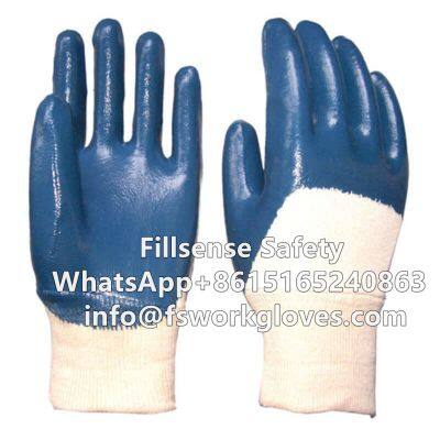 Knit Wrist Cotton Jersey Liner Half/Fully Coated Nitrile Gloves Heavy Duty Work Gloves Industrial Work Gloves photo-3