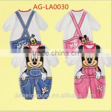 2015 New Factory Wholesale Bulk Cartoon Baby Solid Color Infant Rompers Organic Cotton AG-LA0028