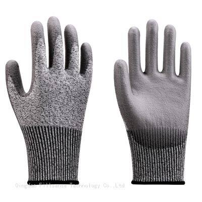 Safety Gloves For Cutting ANSI A5 13G HPPE Liner PU Coated Kevlar Cut Proof Gloves Cut Resistant Leather Gloves