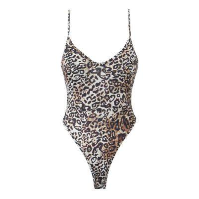European and American retro style hot girl sexy leopard print one-body top pure desire elastic tight inner tight bottom T-shirt