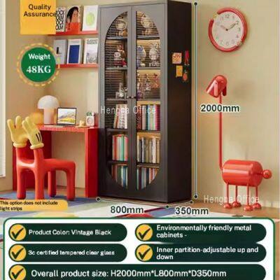 Durable Metal Glass Bookcase With Adjustable Shelves | Vintage Black | HN-B01 for Commercial Use photo-3