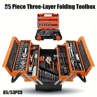 85-Piece Three-Layer Folding Toolbox, Multi-Function Hand Tool Set, Triple Stack Repair Kit for Home, Garage & Automotive Use