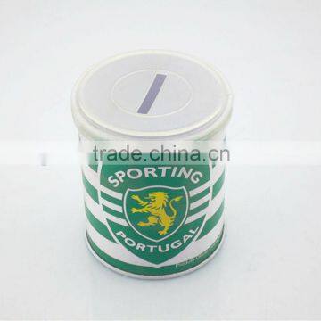 Dongguan factory directly make round tin coin bank box with clear window