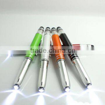 2016 Valin 3 in 1 metal touch led light pen with crystal office writing pen