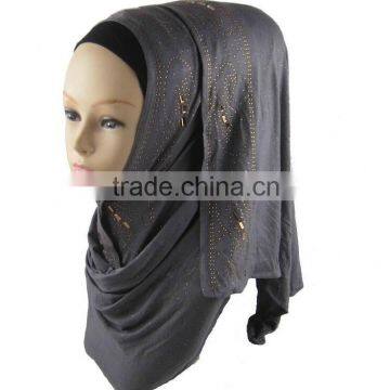 New Style Cotton Jersey Rhinestone Muslim Head Scarf