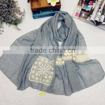 2016 New Large Plain Embroidery Cotton Linen Ladies Fashion Scarves photo-2