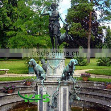 Antique bronze lady and animal fountain