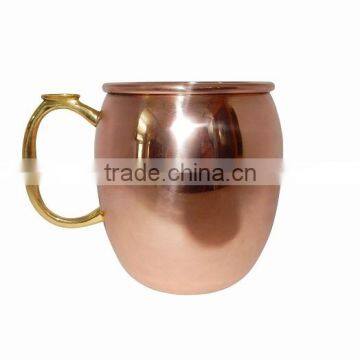 COPPER BARREL MUG 16 Oz. SMOOTH WITH BRASS THUMB TIP HANDLE
