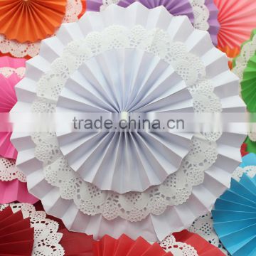 Wedding Decoration paper rosettes, pinwheel, folding fan, lace fan