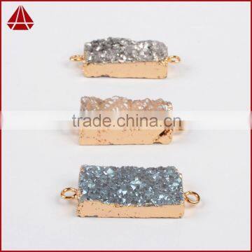 Natural Agate Titanium Druzy Bar Connector Gold Plated photo-2