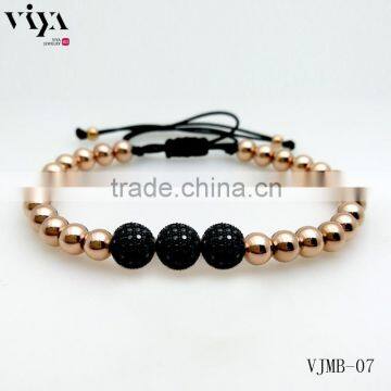 design saudi gold jewelry 3pcs 8mm black crystal macrame beads with rose gold beads jewelry hand accessories for women
