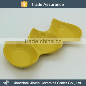 Hotel three divided ceramic snack seving dishes