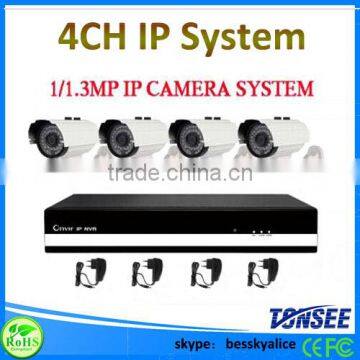 New Coming Waterproof Ir Bullet Ip Camera system,1.3mp Hd Night Vision Bullet Camera NVR recorder