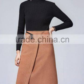 JS-11015B one slit pure color high neck latest design sweater women