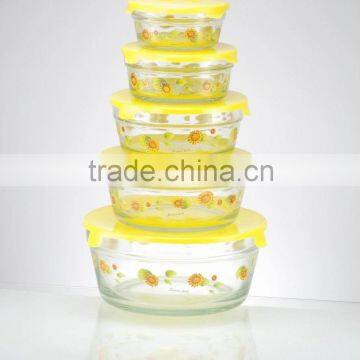 High Quality Glass bowl set with flower design,glass bowl set