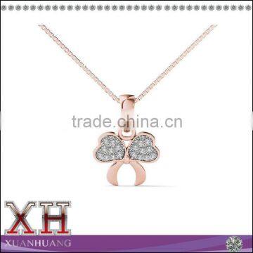 Fashion Rose Gold White CZ Accent Bowknot Pendant Necklace