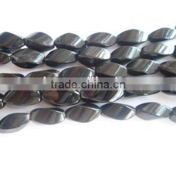 Wholesale gemstone black stone twister jewelry beads