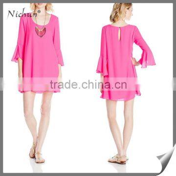 2016 hot summer long sleeve women cheap pink sexy nighty dress