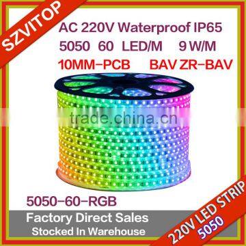 VT 220V LED STRIP SMD 5050 60LED/M RGB colorful True Color CE ROHS 10MM-PCB 14-16lm