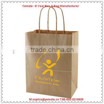 100% Recycled Natural Kraft Shopper bag with yellow logo & paper twisted handle