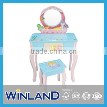 Kids Wooden Little Mermaid Design Vanity Set With Stool