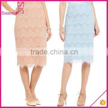 Allover lace scalloped fashion pencil lace blouse and skirt