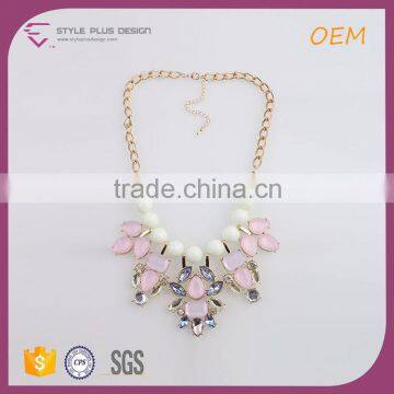 N74316I06 STYLE PLUS Pink White Gold Plate Chain Necklace Jewelry Imitation Crystal Beads Necklace Jewelry Set photo-2