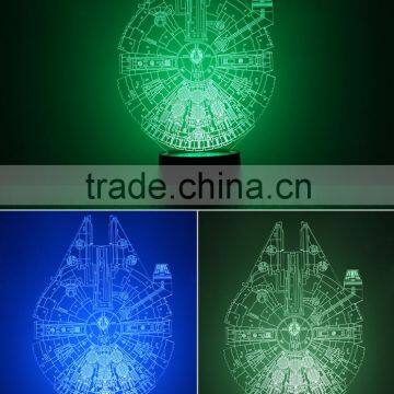 LED Holiday Lamp 3D Bulbing Light Millennium Falcon shape Light Color Changing with Touch button 3D led small Night Light