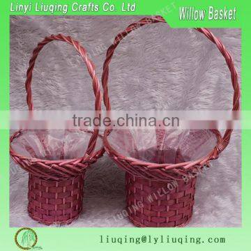 2016 new design cheap long handle flower baskets with plastic linner