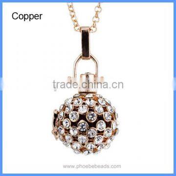 Rhinestone Pave Metal Hollow Cage Chime Box Lucky Music Sound Charm Bell Pregnant Necklaces BAC-M041