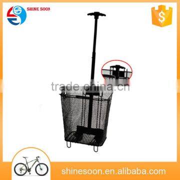 wholesale bike basket with narrow mesh balck wheels with trolley function