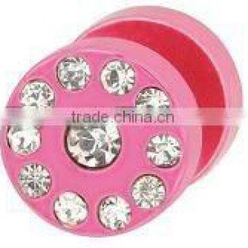 pink Steel Fake Plug with Crystal stone