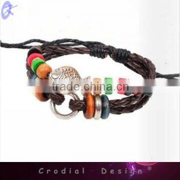 2013 Cheap Wholesale  Fashion Handmade Leather Bracelets With Alloy Fish For Women