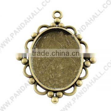 Oval Blank Pendant Cabochon Settings, Lead Free & Nickel Free, Tray: 40x30mm (TIBE-ZX010-AB-FF)