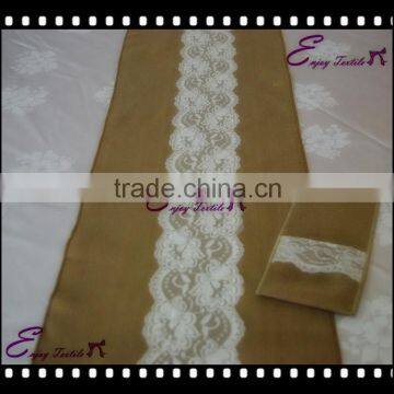 YHR#04 natural burlap hessian lace banquet wedding wholesale table runner cloth overlay linens